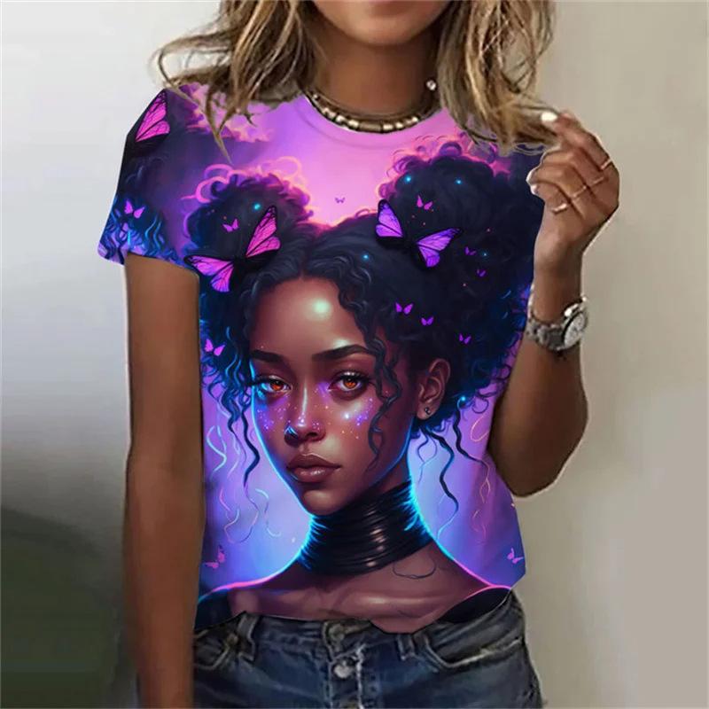 Summer Round Neck Butterfly Pattern 3D Print Top Fashionable Casual Short Sleeved Women's T-shirts