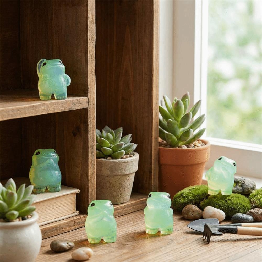 6PCS Glow At Dark Luminous Frog Figurines Cute Resin Frogs Ornament Fairy Garden Decor