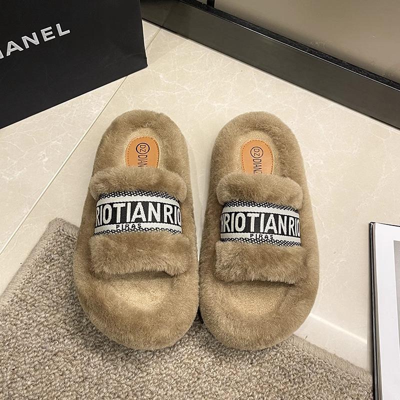 Mao Mao Slippers Women Wear Internet Celebrities Popular Autumn and Winter Rabbit Mao Mao Shoes Platform Cotton Drag Small Fragrant Slippers Spr