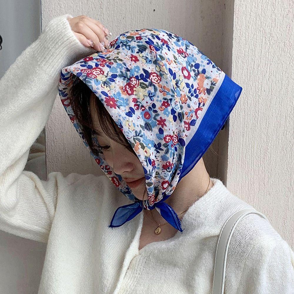 

Spring Ins Neck Scarves Cotton Scarves Korean Headbands Floral Square Scarf Women Neckerchief синий