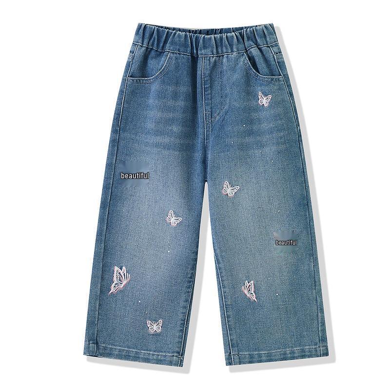 Girl's Embroidered Butterfly Straight-Leg Jeans