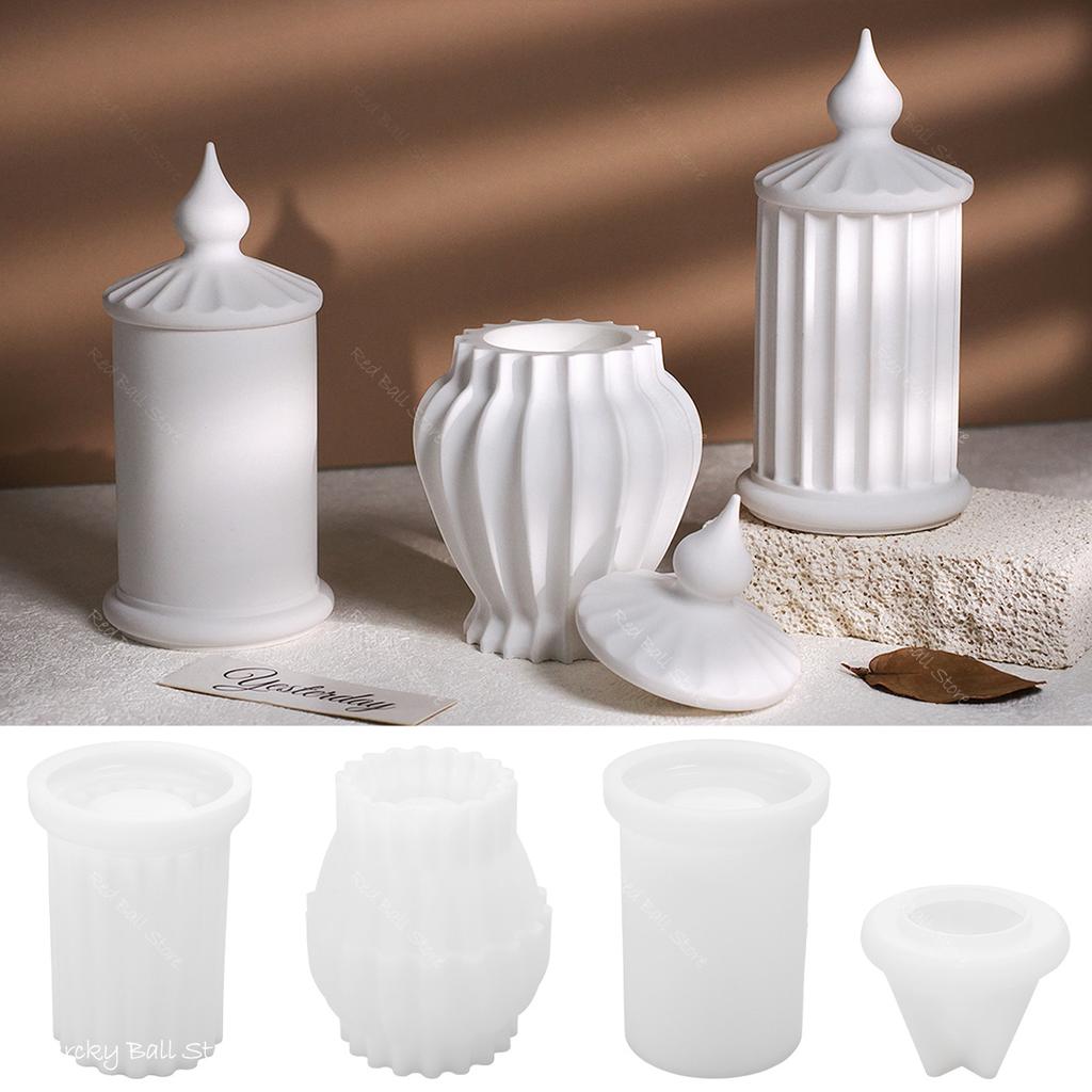 Římský sloup Svíčková nádoba Silikonová forma s víkem Evropský styl Cementový pohár Úložná nádrž Formy Váza na květiny Pryskyřičné formy Domácí dekorace
