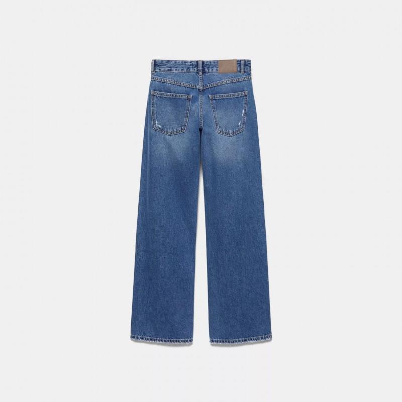 Vintage Low Waist Washed Ripped Wide Leg Jeans Loose Fit Fashion Denim Pants