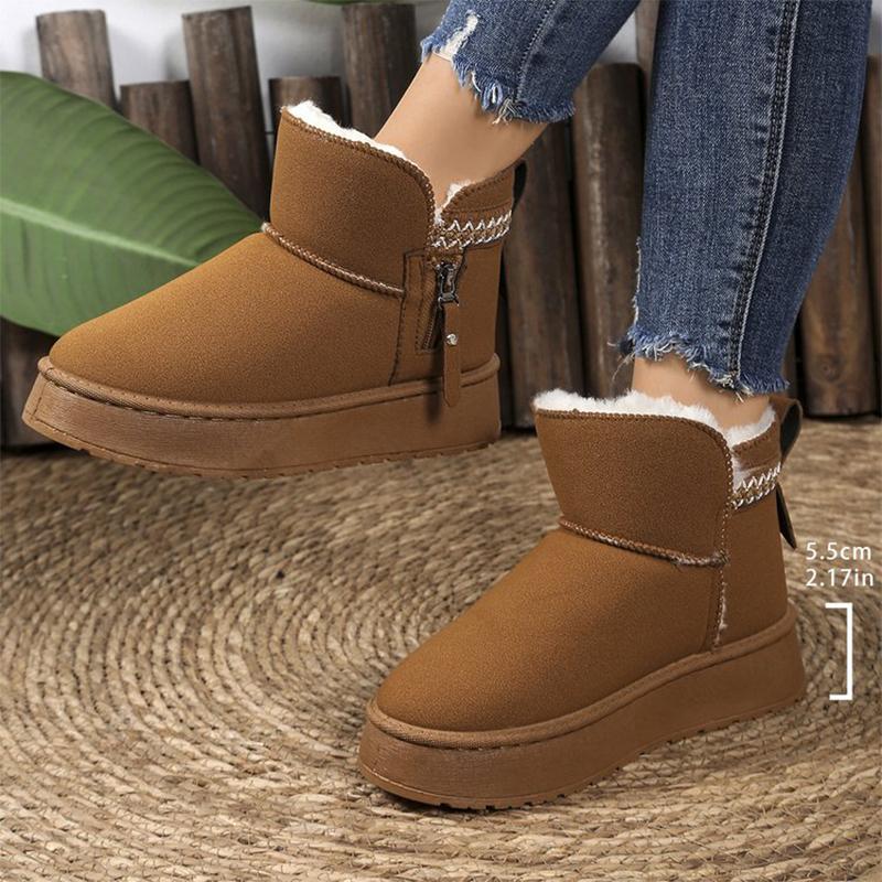 Classic Embroidery Faux Fur Ankle Boots Women Winter Side Zipper Platform Warm Snow Boots Woman Round Toe Non Slip Botas Mujer