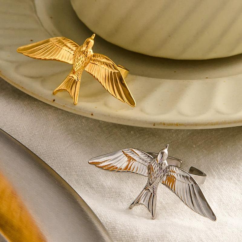 New Titanium Steel Peace Dove Open Rings For Women Adjustable Punk Style High-End Retro Style Non Fading Jewelry Accessory