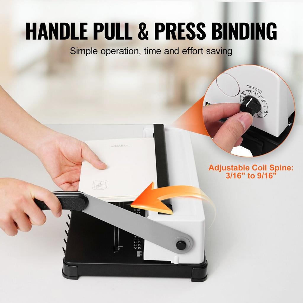 Spiralbindemaschine, Manueller Buchbinder 34-Loch-Bindung 120 Blatt, Locher einstellbar 3/16" - 9/16" Spiralbindespiralen, für Brief
