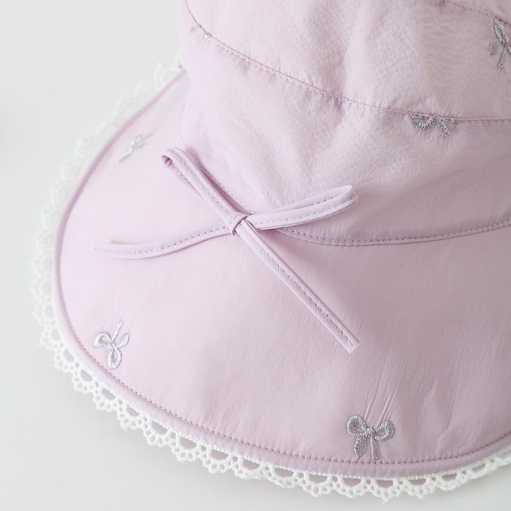 Princess Lace Trim Empty Top Hat for 3-8 Years Old Girls Spring Summer Sun Protection Cotton Linen Cord Fisherman Hat
