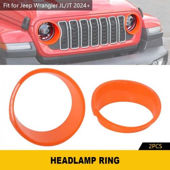 Orange Front  Headlight Lamp Bezel Frame Cover Trims For 2024+ Jeep Wrangler JL