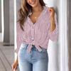 Spring Autumn Women's Plus Size Blouse Pocket Loose Top Striped Classic Long Sleeve Shirt