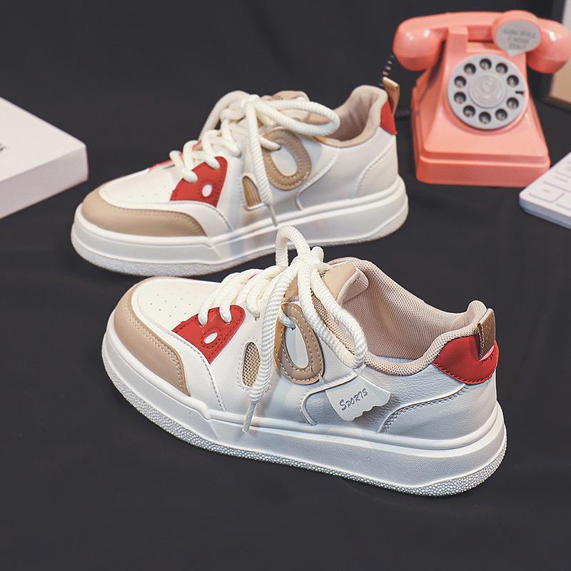 White Shoes Women's Street Shooting Fashion All-Match Flat Leather Surface Sneakers New Casual Students' Skateboard Shoes Fashion