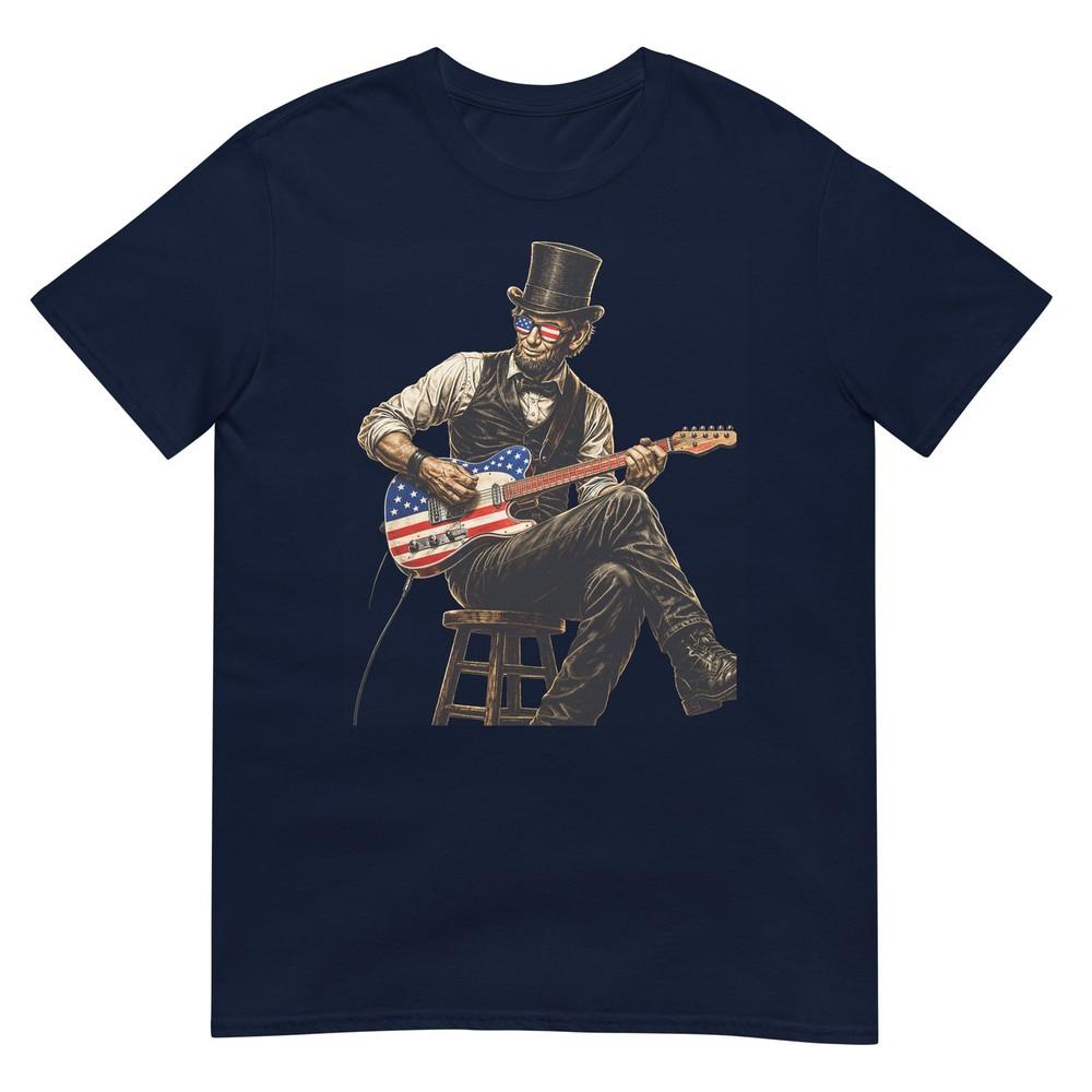 Abraham Lincoln Playing Guitar Patriotic 4th July 250th Usa TShirt S