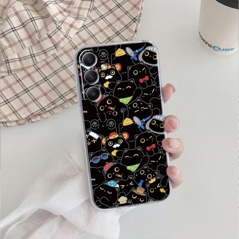 

Милый черный кот мягкий прозрачный силиконовый чехол для Xiaomi Redmi Note 13 14T 15 Samsung A55 A35 S24 iPhone 15 Huawei Honor Camera защитный противоударный чехол iPhone 15 Plus