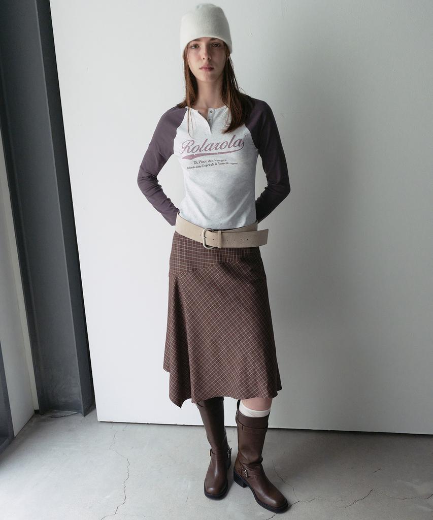 Lora Lora Unbalance Check Midi Skirt Deep Brown