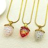 New Strawberry Fruit Pendant Necklace For Women Men Stainless Steel Gold Color Rhinestone Hot Summer Female Chain Jewelry