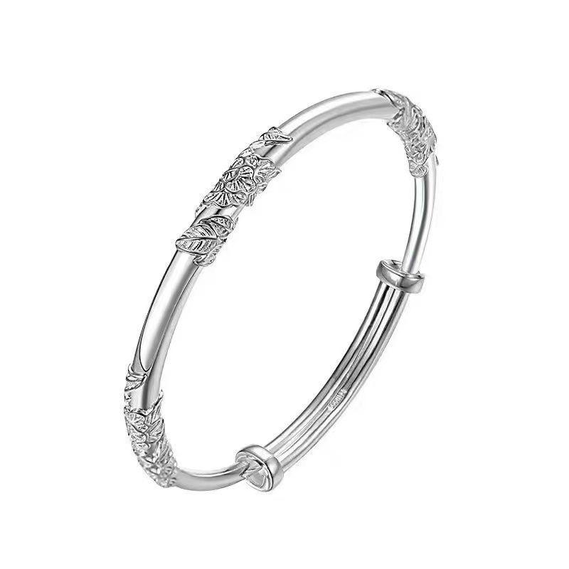 

Посеребренный браслет-манжета с цветочной текстурой для женщин - Молодежный стиль и темперамент