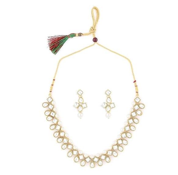 Традиционный комплект ожерелья Kundan & Pearls золотого тона для женщин Onesize