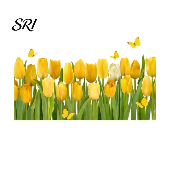Pattern Wall Art Tulip Flower Window Cling, Spring Floral Butterfly Decals Wear-resistant Decal for Party Home School Office Shop Glass Decoration