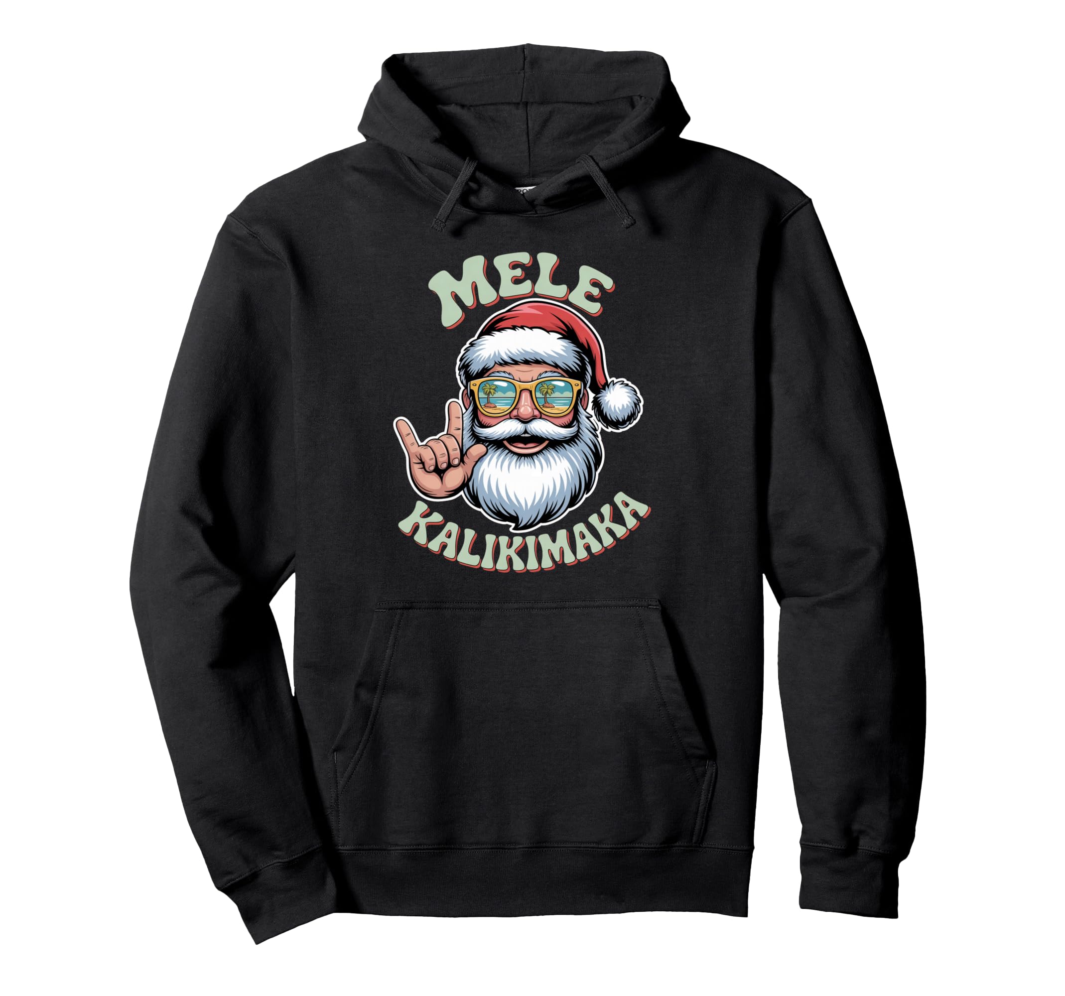 

Mele Kalikimaka Santa Sunglasses Beach Vibes Rock n Roll Hoodie