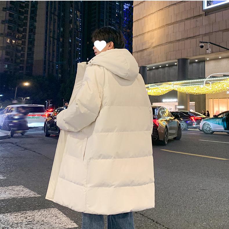Men's Mid-Length Hooded Cotton-Padded Jacket, Thick Over-the-Knee Winter Coat, Youth Trendy Brand, 2024 New Style.
