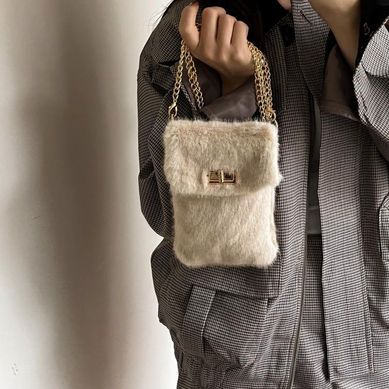 Real Mink Fur Bag Women's One Shoulder Crossbody Female Winter Plush Purses And Handbags Luxury Chain Messenger Shoulder Bag