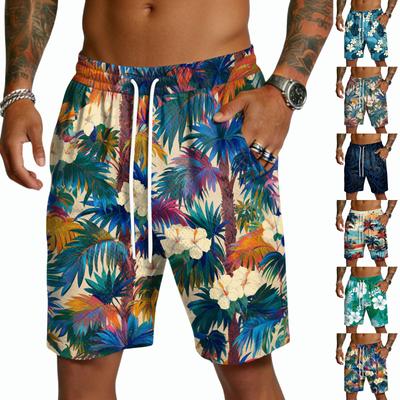 Herren Freizeitshorts mit Kordelzug Leichte Schnelltrocknende Fünf-Punkt-Hose Hawaiianischer Print Beachwear Sommer-Unterteile
