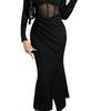 Curvy Mesh Splice Long-Sleeve Dress - Autumn Waist-Slimming Hip Skirt
