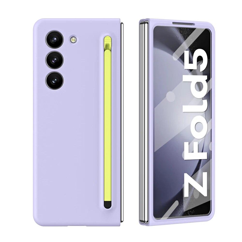 For Samsung Galaxy Z Fold 5 4 3 Case Skin-Friendly Colorful Touch Pen Folding with Screen Film Fold5 Shockproof Protection Cover