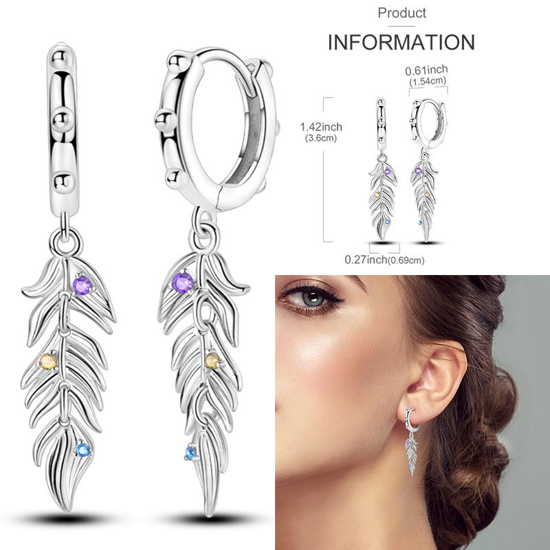 925 Sterling Silver Love Feather Moon Star Heart Earrings Fit Original Charms Hoop for Women Girls Stud Earring Jewelry Gifts