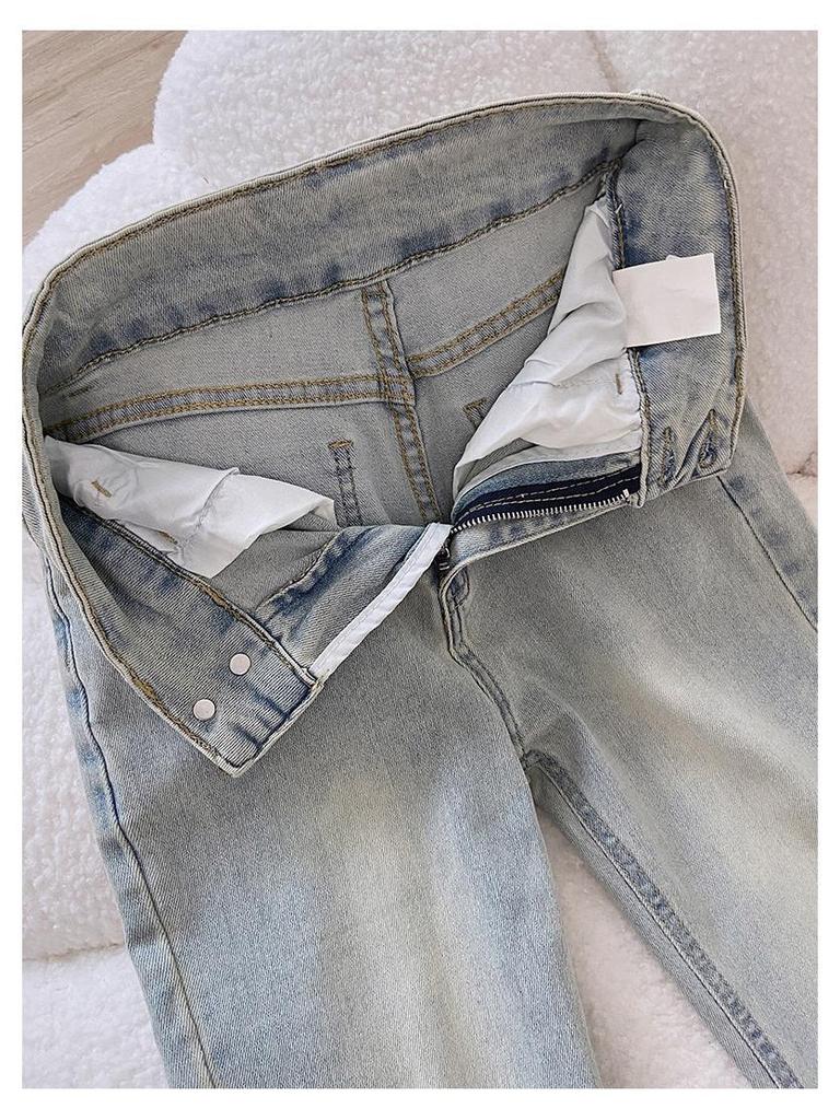 Light American Retro High-Waisted Flare Jeans for Women - Slimming Elastic Skinny Fit, Floor-Length, Spring/Autumn 2026