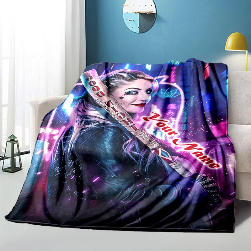 1PC Custom Name Cyberpunk Neon Dreams flannel blanket versatile, all-season throw suitable for the living room, bedroom, camping, travel, and gift