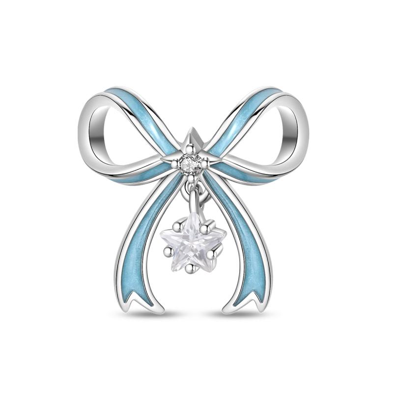 Copper Bow Charms Copper Pink Heart-Shaped Bow Pendants Charms Beads Fit Original Bangle Bracelets Diy Jewelry