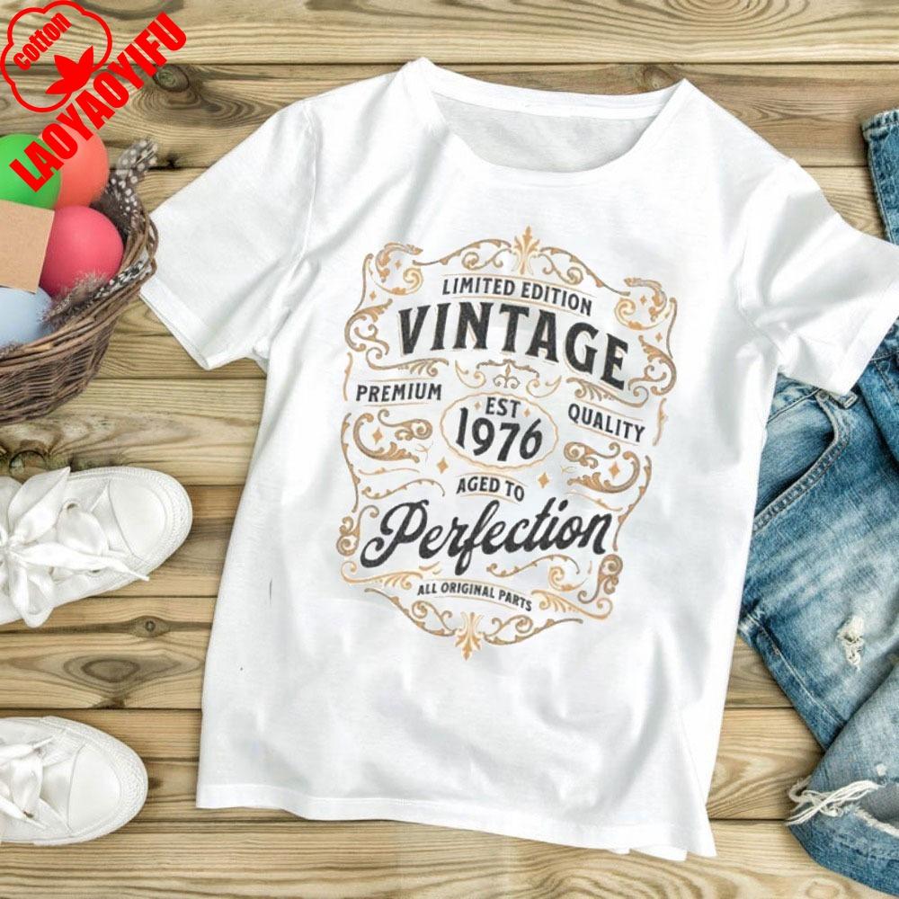 Vintage 1976 Koszulki na Urodziny Koszulka Urodzinowa Koszulka Graficzna 'Aged To Perfection' Ubrania na 50. Urodziny dla Mężczyzn Koszulki Nostalgiczne