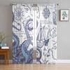 Nautical Octopus Retro Tulle Curtains For Living Room Sheer Curtain For Bedroom Kitchen Blinds Voile Curtains