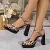 Summer New Square Head Thick Heel Sandals Ultra High Heels Fashionable Waterproof Platform Women's Shoes Leopard Print