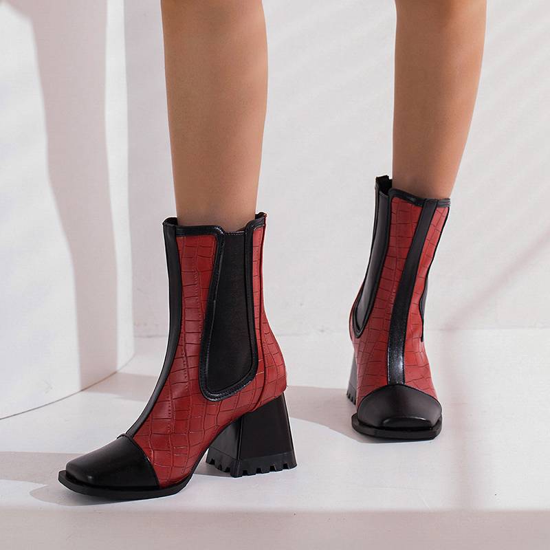 Krazing Pot Polyurethane Autumn Winter Shoes 47 Size 48 Chelsea Boots Stone Patterns Square Toe Slip On Keep Warm Ankle Boots