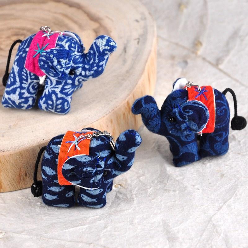 1Pcs Cartoon Handmade Ganesha Keyring Traditional Thai Fabric Elephant Keychain Animal Diy Pendant Car Key Ring