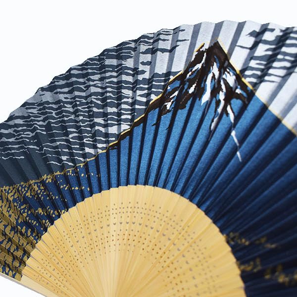 Ventaglio dipinto Kimono con raffigurante Monte Fuji blu [Elegante Iroha] Fragranza di alta qualità, design, blu.