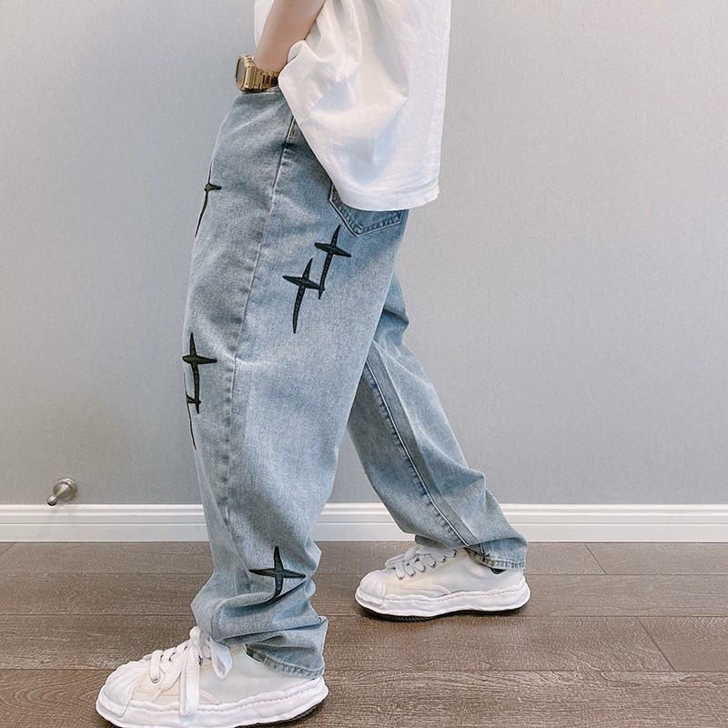 Prints Jeans Men Streetwear Baggy Wide Leg Jeans Korean Fashion Drapes Straight Casual Loose Denim Cargo Pants