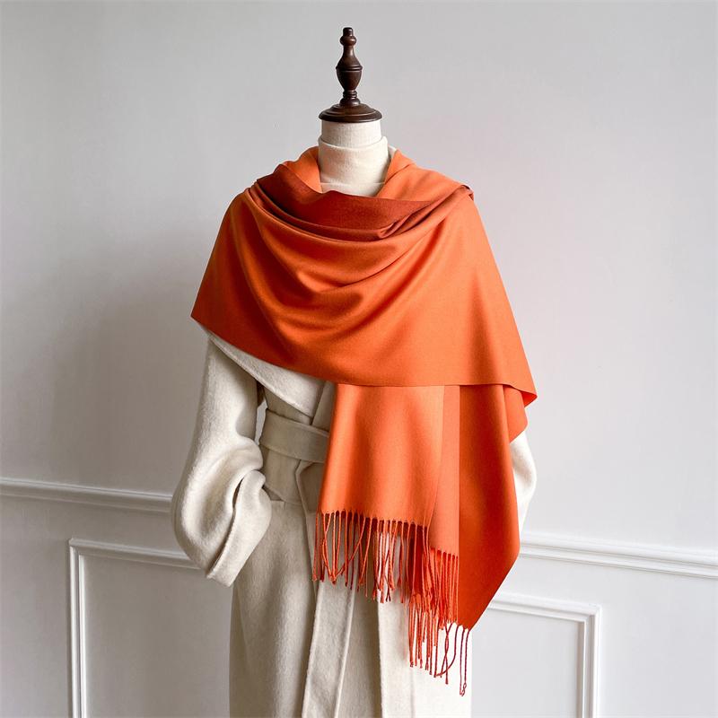 Fashion Solid Cashmere Warm Scarf for Women New Design Pashmina Winter Double Color Shawl Wraps Bufanda Tassel Blanket Poncho