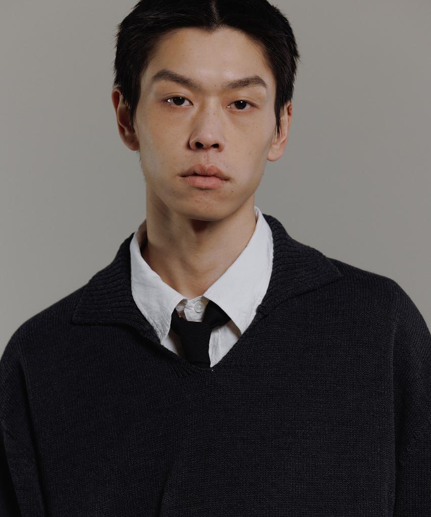 BLANKROOM V-Collar Knit_Natural Khaki