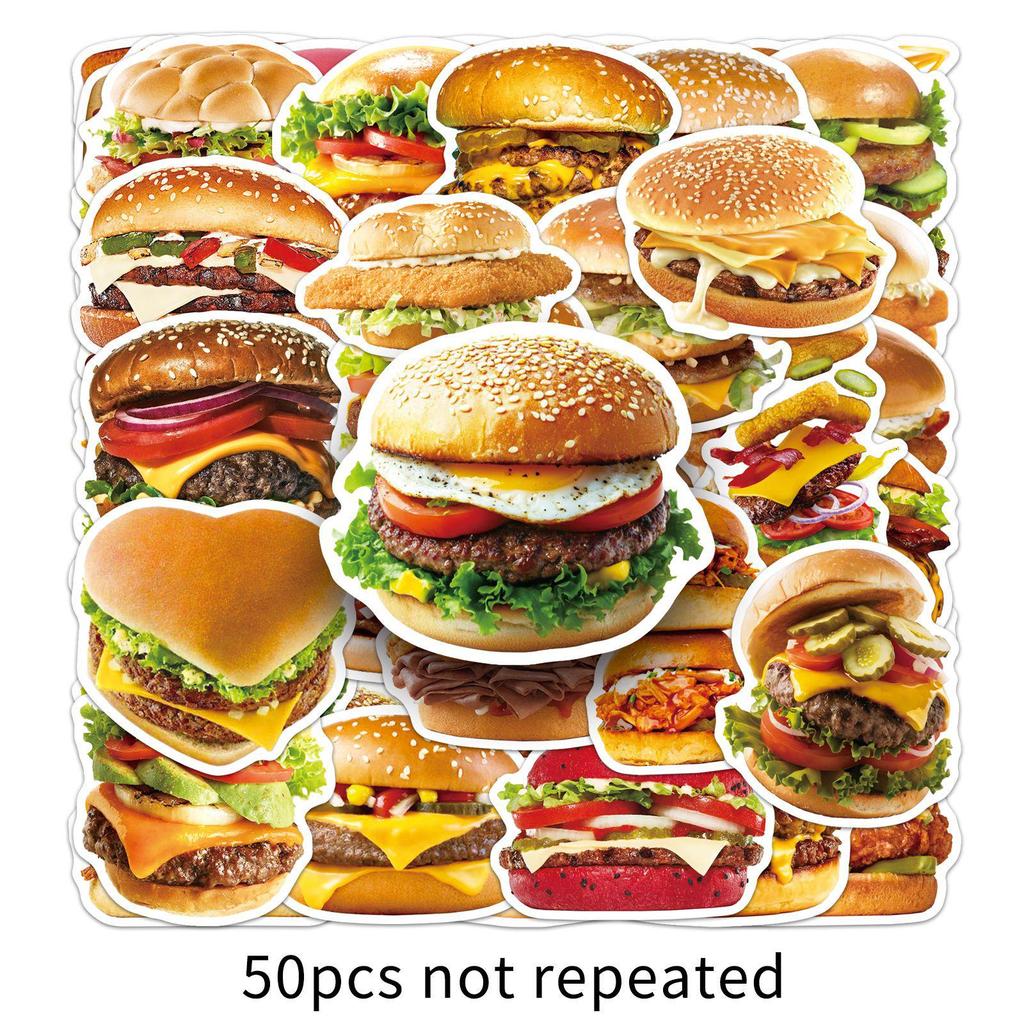 50 Realistických Samolepek Hamburgerů Rychlého Občerstvení - Voděodolná Dekorace na Ledničku, Svačinový Box, Deník