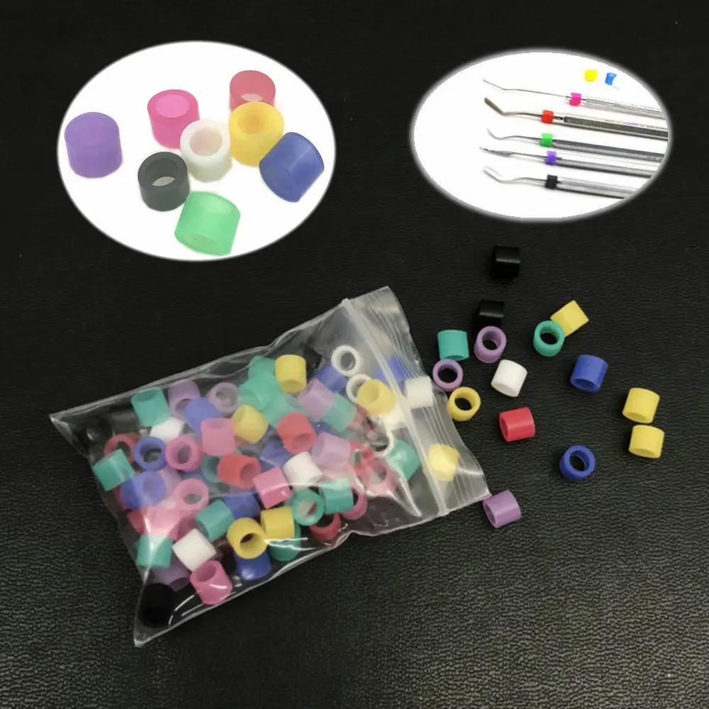 100 peças/pacote Anéis de Código Odontológico Reconhecimento de Cor Padrão Anéis Coloridos Silicone Macio Ajuste em Todos os Instrumentos de Mão Materiais Odontológicos