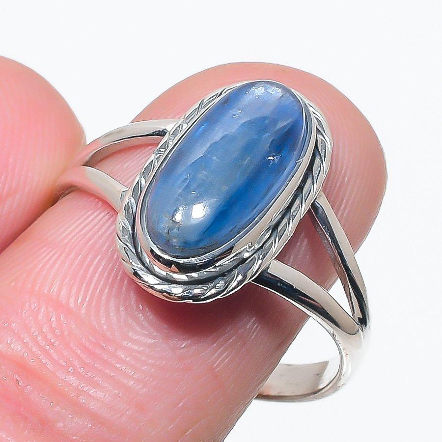 

Natural Blue Kyanite Gemstone Handmade 925 Solid Silver Jewelry Ring S.10 Q4D77