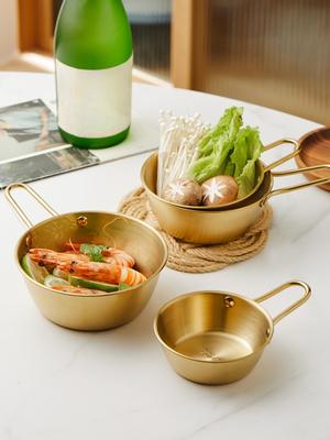 Thickened Sus304 Stainless Steel Bowl With Handle, Vintage & Simple Design, Gold Color, Multipurpose Bowl For Korean Food