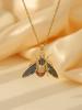 18K Gold Titanium Steel Bee Necklace with Zircon Inlays for Women - European & American Style