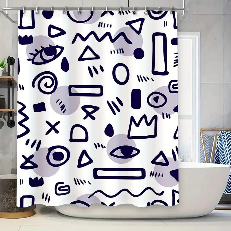 Modern Blue White Shower Curtain With Eye Pattern Decorative Fabric For Bathroom Taurusduan Home Decor Collection (Size69X72In)