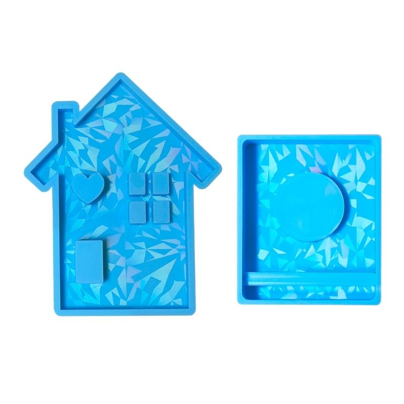 House Shape Resin Molds Holographic Heart Candlestick Molds with Base for DIY Craft Tealight Candle Holder Home Decors