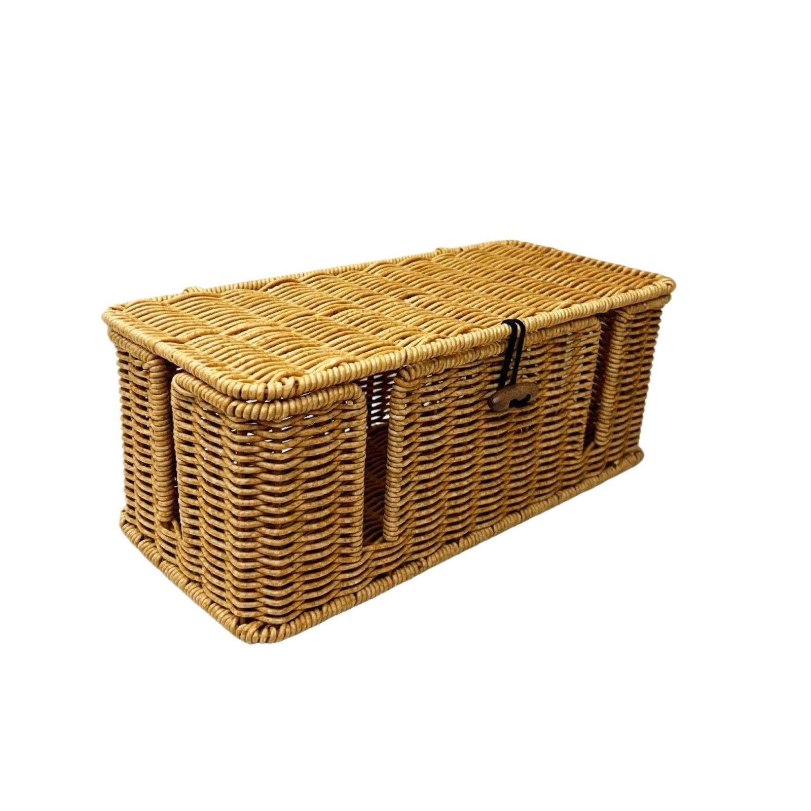 

Wicker Storage Basket with Flip Lid Woven Decorative Organizer Box for Household Desktop Toy and Miscellaneous Items Storage