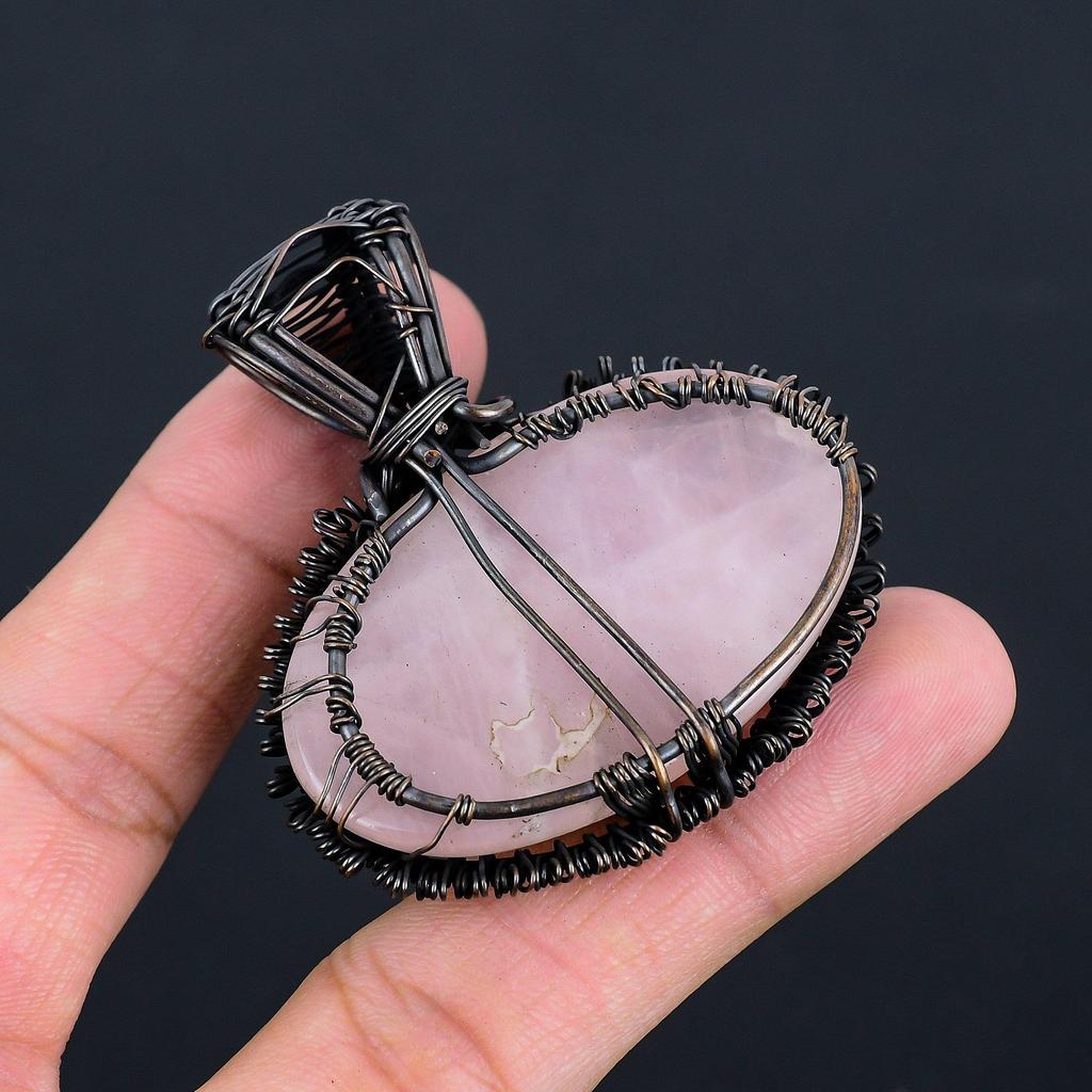Tree Of Life Rose Quartz Gemstone Handmade Copper Wire Wrap Jewelry Pendant For Wedding Gift