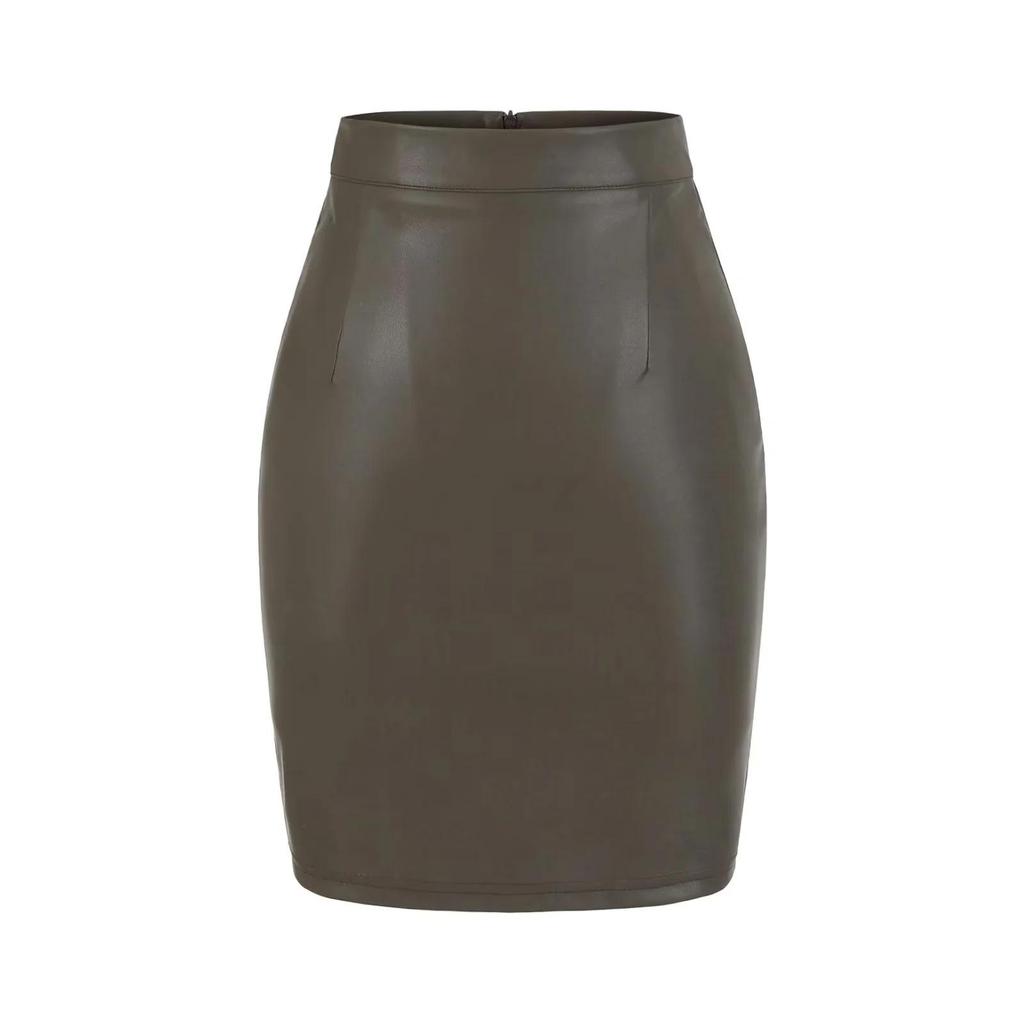 Elegant PU Leather Hip-Hugging Skirt: Retro, Slimming, Built-In Padding, Slit Midi Design for Women - Autumn/Winter